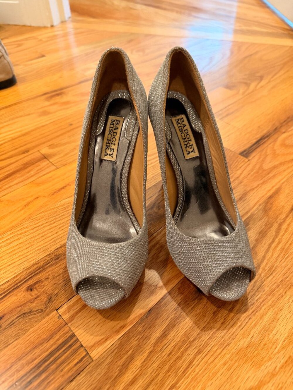 Badgley Mischka Ponderosa Metallic Silver Peep Toe Platform Pump